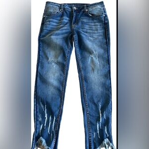 GRACE IN LA EASY FIT Step Hem Frayed Distressed Denim Jeans Size 30 34x27